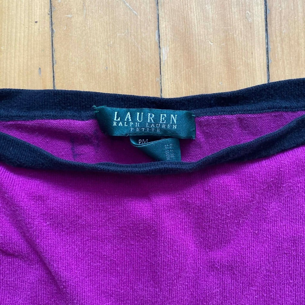Lauren Ralph Lauren Petite Medium Long Sleeve Sweater Purple Gold Buttons PM